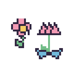 Pixel art Fleur kawaii 16 × 16 et Lotus avec un nœud, grille 40 × 40