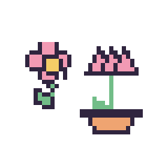 Pixel art Fleur kawaii 16 × 16 et Lotus en pot, grille 40 × 40