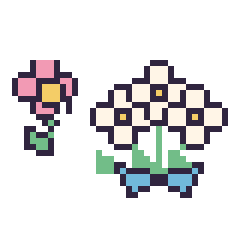 Pixel art Fleur kawaii 16 × 16 et Marguerite en bouquet, grille 40 × 40