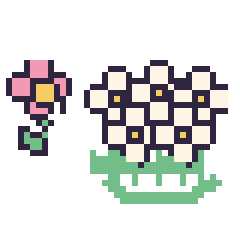 Pixel art Fleur kawaii 16 × 16 et Marguerite en couronne, grille 40 × 40