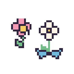 Pixel art Fleur kawaii 16 × 16 et Marguerite avec un nœud, grille 40 × 40