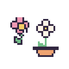 Pixel art Fleur kawaii 16 × 16 et Marguerite en pot, grille 40 × 40