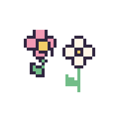 Pixel art Fleur kawaii 16 × 16 et Marguerite tige fleurie, grille 40 × 40