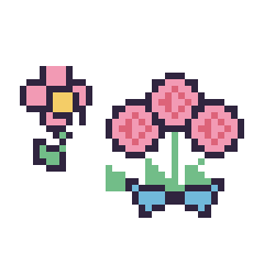 Pixel art Fleur kawaii 16 × 16 et Rose en bouquet, grille 40 × 40
