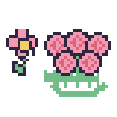 Pixel art Fleur kawaii 16 × 16 et Rose en couronne, grille 40 × 40