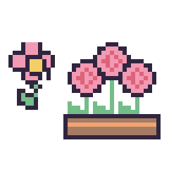 Pixel art Fleur kawaii 16 × 16 et Rose en jardinière, grille 40 × 40