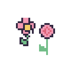 Pixel art Fleur kawaii 16 × 16 et Rose tige fleurie, grille 40 × 40