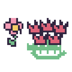 Pixel art Fleur kawaii 16 × 16 et Tulipe en couronne, grille 40 × 40