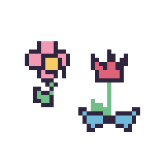 Pixel art Fleur kawaii 16 × 16 et Tulipe avec un nœud, grille 40 × 40