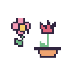 Pixel art Fleur kawaii 16 × 16 et Tulipe en pot, grille 40 × 40