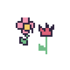 Pixel art Fleur kawaii 16 × 16 et Tulipe tige fleurie, grille 40 × 40