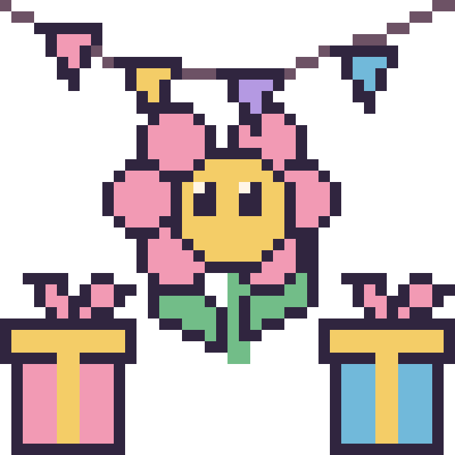 Modèle de pixel art Fleur kawaii pour un anniversaire sur une grille de 40 par 40 cases