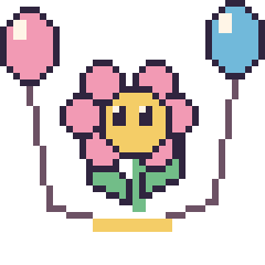 Pixel art Fleur kawaii avec des ballons, grille 40 × 40