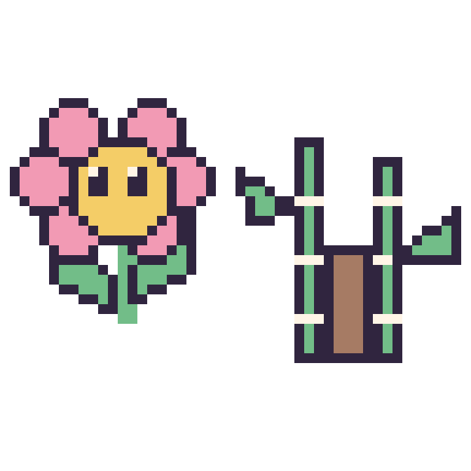 Modèle de pixel art Fleur kawaii et Bambou sur une grille de 48 par 48 cases