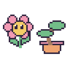 Pixel art Fleur kawaii et Bonsaï, grille 48 × 48