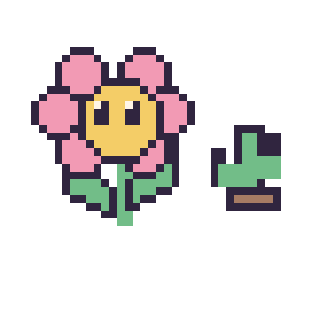 Modèle de pixel art Fleur kawaii et Cactus simple 12 × 12 sur une grille de 40 par 40 cases