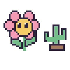 Pixel art Fleur kawaii et Cactus simple 16 × 16, grille 40 × 40