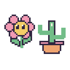 Pixel art Fleur kawaii et Cactus, grille 48 × 48