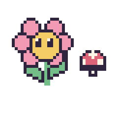 Pixel art Fleur kawaii et Champignon simple 10 × 10, grille 40 × 40