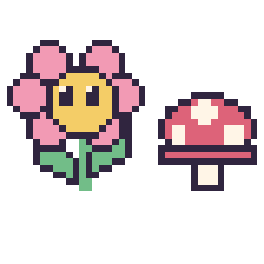 Pixel art Fleur kawaii et Champignon simple 16 × 16, grille 40 × 40