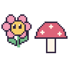 Pixel art Fleur kawaii et Champignon, grille 48 × 48