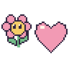 Pixel art Fleur kawaii et Cœur, grille 48 × 48