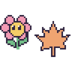 Pixel art Fleur kawaii et Feuille d'érable, grille 48 × 48