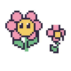 Pixel art Fleur kawaii et Fleur kawaii 16 × 16, grille 40 × 40