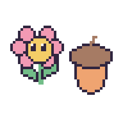 Pixel art Fleur kawaii et Gland, grille 48 × 48