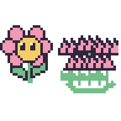 Pixel art Fleur kawaii et Lotus en couronne, grille 48 × 48