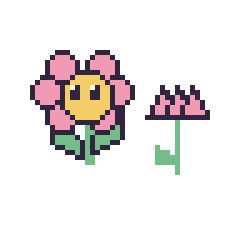 Pixel art Fleur kawaii et Lotus tige fleurie, grille 48 × 48