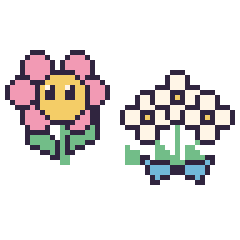 Pixel art Fleur kawaii et Marguerite en bouquet, grille 48 × 48