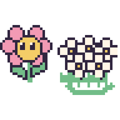 Pixel art Fleur kawaii et Marguerite en couronne, grille 48 × 48