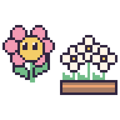 Pixel art Fleur kawaii et Marguerite en jardinière, grille 48 × 48