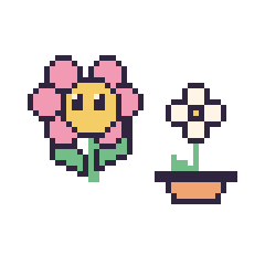 Pixel art Fleur kawaii et Marguerite en pot, grille 48 × 48
