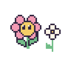 Pixel art Fleur kawaii et Marguerite tige fleurie, grille 48 × 48