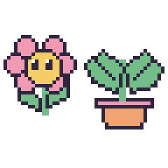 Pixel art Fleur kawaii et Monstera, grille 48 × 48