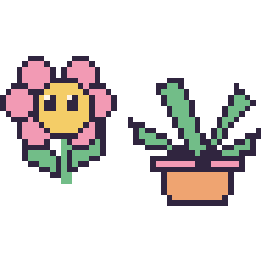 Pixel art Fleur kawaii et Plante grasse, grille 48 × 48