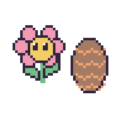 Pixel art Fleur kawaii et Pomme de pin, grille 48 × 48