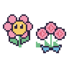 Pixel art Fleur kawaii et Rose en bouquet, grille 48 × 48