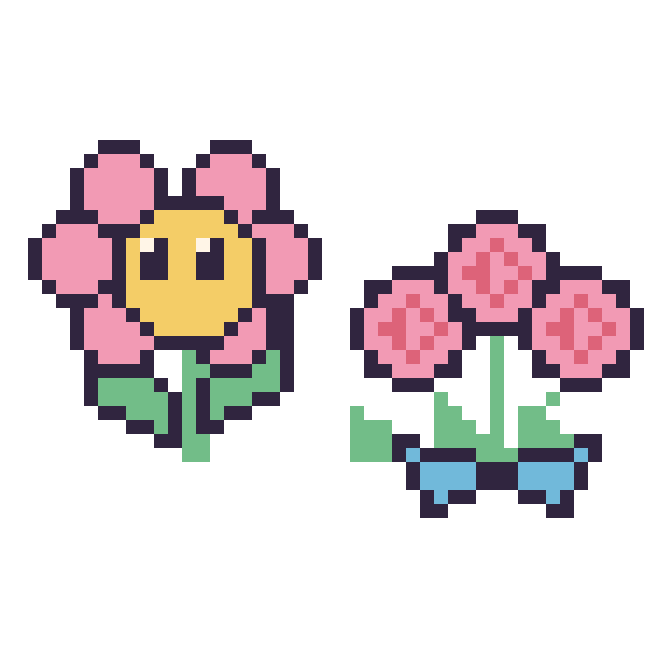 Modèle de pixel art Fleur kawaii et Rose en bouquet sur une grille de 48 par 48 cases
