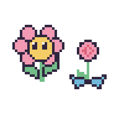 Pixel art Fleur kawaii et Rose avec un nœud, grille 48 × 48