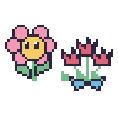 Pixel art Fleur kawaii et Tulipe en bouquet, grille 48 × 48