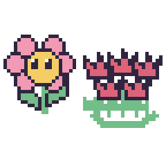 Pixel art Fleur kawaii et Tulipe en couronne, grille 48 × 48