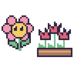 Pixel art Fleur kawaii et Tulipe en jardinière, grille 48 × 48