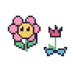 Pixel art Fleur kawaii et Tulipe avec un nœud, grille 48 × 48