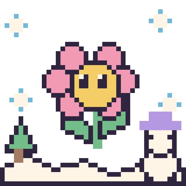 Modèle de pixel art Fleur kawaii en hiver sur une grille de 40 par 40 cases