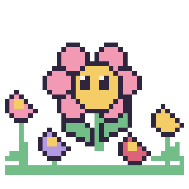 Modèle de pixel art Fleur kawaii dans le jardin sur une grille de 40 par 40 cases
