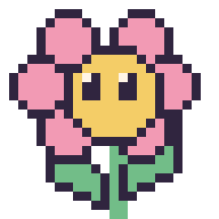 Pixel art Fleur kawaii, grille 24 × 24