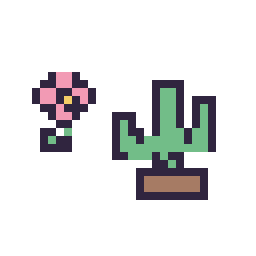 Pixel art Fleur simple 10 × 10 et Cactus kawaii 16 × 16, grille 32 × 32